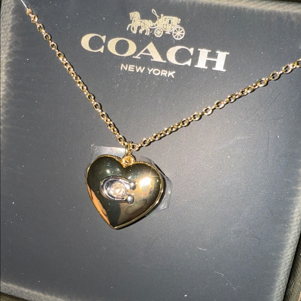 SOLD 🌸Coach Gold open Heart Necklace with Crystal Accent - Picture 2 of 8
